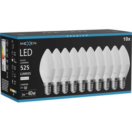 Mexen Nova 10x LED Lampe E14, C37, 5W, Neutral - 4000K, 525 lm - L102-E14-0540-01x10