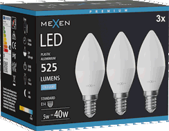Mexen Nova 3x LED-Glühbirne E14, C37, 5W, Kalt - 6500K, 525 lm - L102-E14-0565-01x03