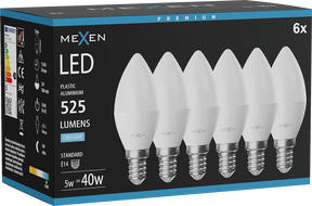 Mexen Nova 6x LED-Glühbirne E14, C37, 5W, Kalt - 6500K, 525 lm - L102-E14-0565-01x06