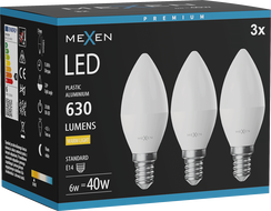 Mexen Nova 3x LED-Glühbirne E14, C37, 6W, Warm - 3000K, 630 lm - L102-E14-0630-01x03