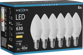 Mexen Nova 6x LED-Lampe E14, C37, 6W, Warm - 3000K, 630 lm - L102-E14-0630-01x06