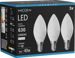 Mexen Nova 3x LED-Glühbirne E14, C37, 6W, Neutral - 4000K, 630 lm - L102-E14-0640-01x03