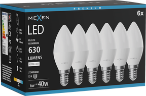 Mexen Nova 6x LED-Glühbirne E14, C37, 6W, Neutral - 4000K, 630 lm - L102-E14-0640-01x06