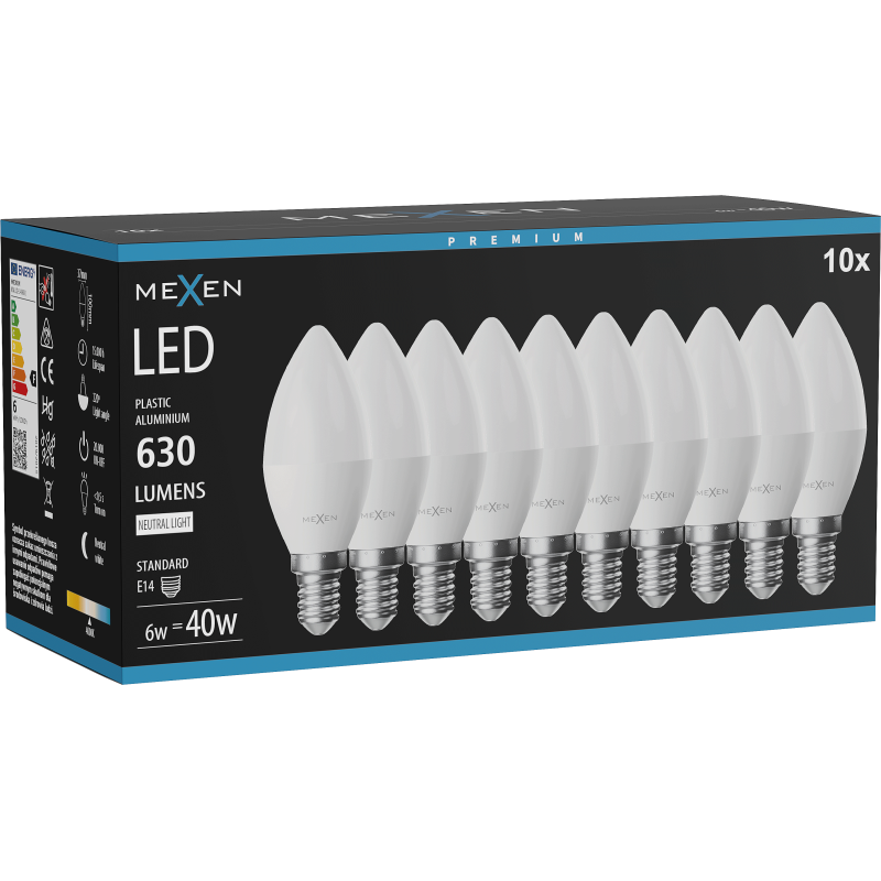 Mexen Nova 10x LED-Glühbirne E14, C37, 6W, Neutral - 4000K, 630 lm - L102-E14-0640-01x10
