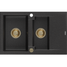 Mexen Gaspar Granitspüle 1,5-Becken mit Abtropffläche 737 x 475 mm, schwarz/silber Metallik, goldener Siphon - 6507731505-73-G