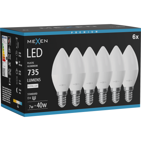 Mexen Nova 6x LED-Lampe E14, C37, 7W, Neutral - 4000K, 735 lm - L102-E14-0740-01x06
