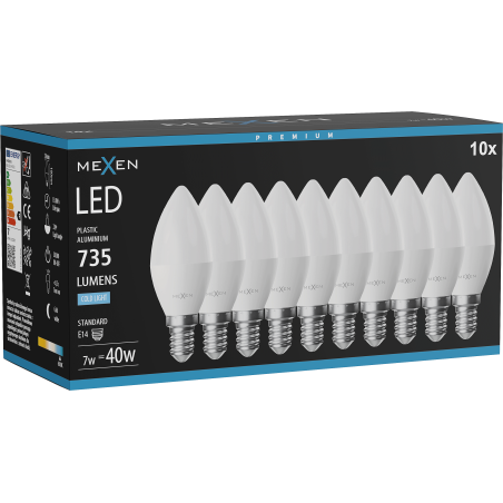 Mexen Nova 10x LED-Glühbirne E14, C37, 7W, Kalt - 6500K, 735 lm - L102-E14-0765-01x10