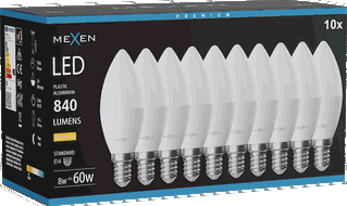 Mexen Nova 10x LED-Glühbirne E14, C37, 8W, Warm - 3000K, 840 lm - L102-E14-0830-01x10