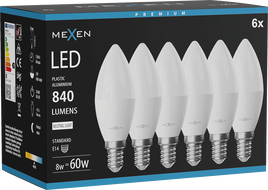 Mexen Nova 6x LED-Glühbirne E14, C37, 8W, Neutral - 4000K, 840 lm - L102-E14-0840-01x06