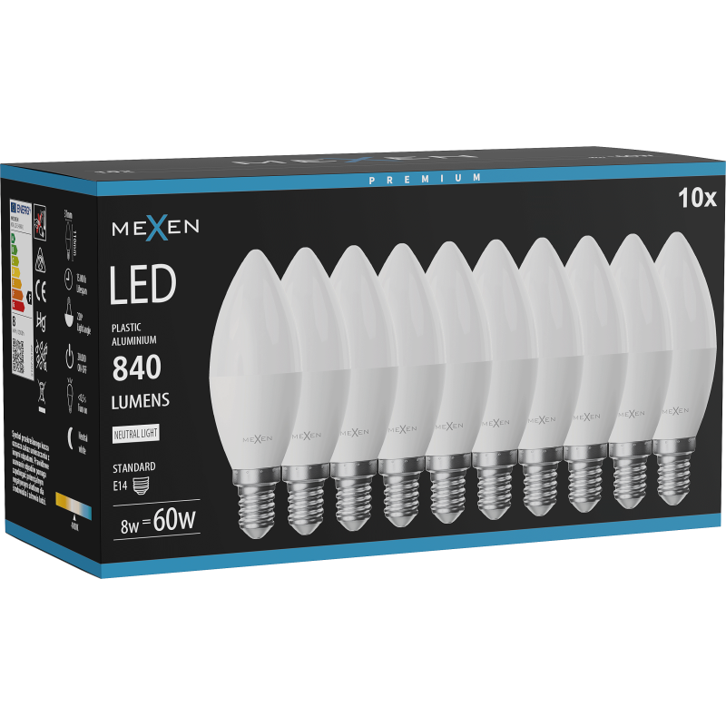 Mexen Nova 10x LED-Glühbirne E14, C37, 8W, Neutral - 4000K, 840 lm - L102-E14-0840-01x10