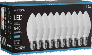 Mexen Nova 10x LED-Glühbirne E14, C37, 8W, Kalt - 6500K, 840 lm - L102-E14-0865-01x10