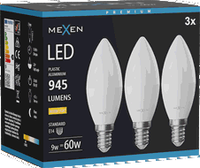 Mexen Nova 3x LED-Lampe E14, C37, 9W, Warm - 3000K, 945 lm - L102-E14-0930-01x03