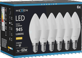 Mexen Nova 6x LED-Glühbirne E14, C37, 9W, Warm - 3000K, 945 lm - L102-E14-0930-01x06