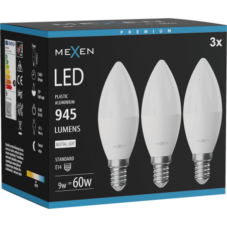 Mexen Nova 3x LED-Lampe E14, C37, 9W, Neutral - 4000K, 945 lm - L102-E14-0940-01x03