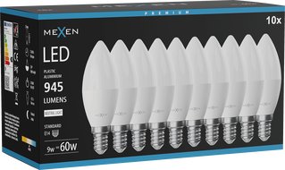 Mexen Nova 10x LED-Birne E14, C37, 9W, Neutral - 4000K, 945 lm - L102-E14-0940-01x10