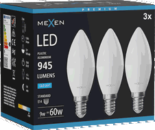 Mexen Nova 3x LED-Birne E14, C37, 9W, Kalt - 6500K, 945 lm - L102-E14-0965-01x03