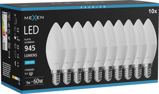 Mexen Nova 10x LED-Glühbirne E14, C37, 9W, Kalt - 6500K, 945 lm - L102-E14-0965-01x10