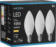 Mexen Nova 3x LED-Glühlampe E14, C37, 10W, Warm - 3000K, 1055 lm - L102-E14-1030-01x03