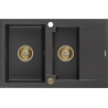 Mexen Gaspar Granitspüle 1,5-Becken mit Abtropffläche 737 x 475 mm, schwarz gesprenkelt, goldener Siphon - 6507731505-76-G