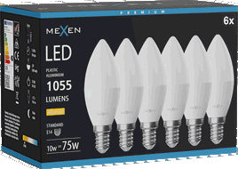 Mexen Nova 6x LED-Lampe E14, C37, 10W, Warm - 3000K, 1055 lm - L102-E14-1030-01x06