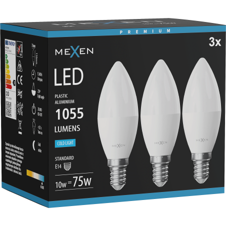 Mexen Nova 3x LED-Lampe E14, C37, 10W, Kalt - 6500K, 1055 lm - L102-E14-1065-01x03