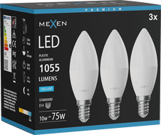 Mexen Nova 3x LED-Lampe E14, C37, 10W, Kalt - 6500K, 1055 lm - L102-E14-1065-01x03