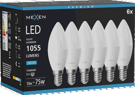 Mexen Nova 6x LED-Glühbirne E14, C37, 10W, Kalt - 6500K, 1055 lm - L102-E14-1065-01x06