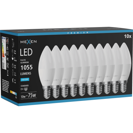 Mexen Nova 10x LED-Lampe E14, C37, 10W, Kalt - 6500K, 1055 lm - L102-E14-1065-01x10