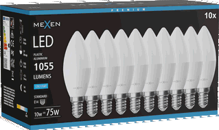 Mexen Nova 10x LED-Lampe E14, C37, 10W, Kalt - 6500K, 1055 lm - L102-E14-1065-01x10