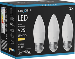 Mexen Nova 3x LED-Glühbirne E27, C37, 5W, Warm - 3000K, 525 lm - L102-E27-0530-01x03