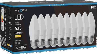 Mexen Nova 10x LED-Glühbirne E27, C37, 5W, Warm - 3000K, 525 lm - L102-E27-0530-01x10