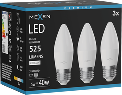 Mexen Nova 3x LED-Glühbirne E27, C37, 5W, Neutral - 4000K, 525 lm - L102-E27-0540-01x03