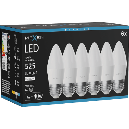 Mexen Nova 6x LED-Glühbirne E27, C37, 5W, Neutral - 4000K, 525 lm - L102-E27-0540-01x06