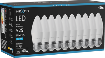 Mexen Nova 10x LED-Glühbirne E27, C37, 5W, Kalt - 6500K, 525 lm - L102-E27-0565-01x10