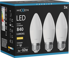 Mexen Nova 3x LED-Glühbirne E27, C37, 8W, Warm - 3000K, 840 lm - L102-E27-0830-01x03