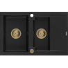 Mexen Gaspar Granitspüle 1,5-beckig mit Abtropffläche 737 x 475 mm, schwarz, goldener Siphon - 6507731505-77-G
