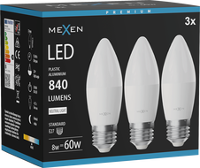 Mexen Nova 3x LED-Lampe E27, C37, 8W, Neutral - 4000K, 840 lm - L102-E27-0840-01x03