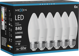 Mexen Nova 6x LED-Glühbirne E27, C37, 8W, Neutral - 4000K, 840 lm - L102-E27-0840-01x06