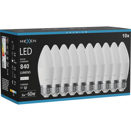 Mexen Nova 10x LED-Glühbirne E27, C37, 8W, Neutral - 4000K, 840 lm - L102-E27-0840-01x10