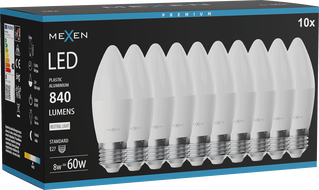 Mexen Nova 10x LED-Glühbirne E27, C37, 8W, Neutral - 4000K, 840 lm - L102-E27-0840-01x10