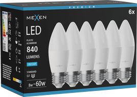 Mexen Nova 6x LED-Glühbirne E27, C37, 8W, Kalt - 6500K, 840 lm - L102-E27-0865-01x06
