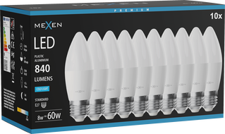 Mexen Nova 10x LED-Glühbirne E27, C37, 8W, Kalt - 6500K, 840 lm - L102-E27-0865-01x10