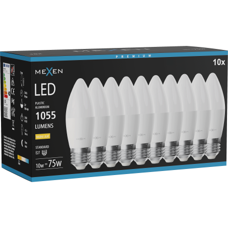 Mexen Nova 10x LED-Glühbirne E27, C37, 10W, Warm - 3000K, 1055 lm - L102-E27-1030-01x10