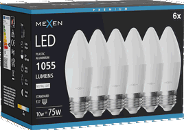 Mexen Nova 6x LED-Glühbirne E27, C37, 10W, Neutral - 4000K, 1055 lm - L102-E27-1040-01x06