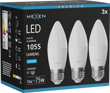 Mexen Nova 3x LED Glühbirne E27, C37, 10W, Kalt - 6500K, 1055 lm - L102-E27-1065-01x03