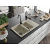 Mexen Gaspar Granitspüle 1,5-beckig mit Abtropffläche 737 x 475 mm, beige, schwarzer Siphon - 6507731505-69-B