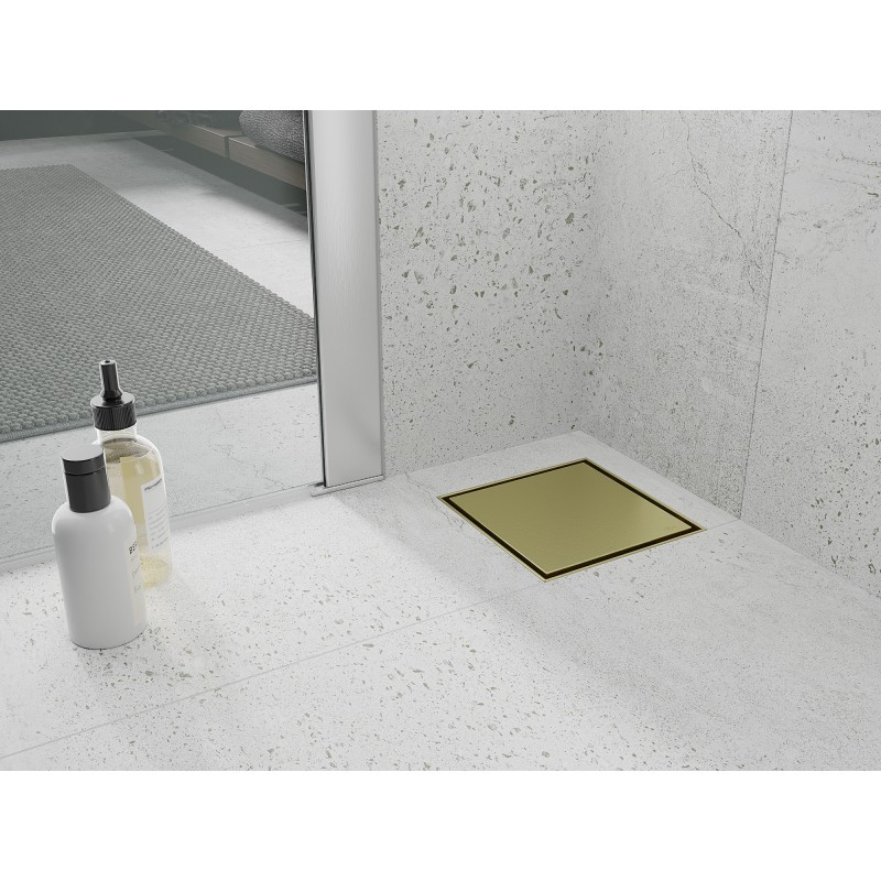 Mexen Flat-Q M13 Bodenablauf quadratisch 15 x 15 cm, gold gebürstet - 1A10015