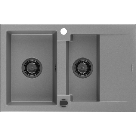Mexen Gaspar Granitspüle 1,5 Becken mit Abtropffläche 737 x 475 mm, Grau, schwarzer Siphon - 6507731505-71-B