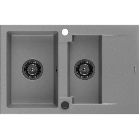 Mexen Gaspar Granitspüle 1,5-beckig mit Abtropffläche 737 x 475 mm, grau, schwarzer Siphon - 6507731505-71-B