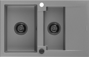 Mexen Gaspar Granitspüle 1,5 Becken mit Abtropffläche 737 x 475 mm, Grau, schwarzer Siphon - 6507731505-71-B